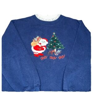 Bobbie Brooks Vintage Christmas Santa Crewneck Sweatshirt Navy Vtg‎ Women's 18W